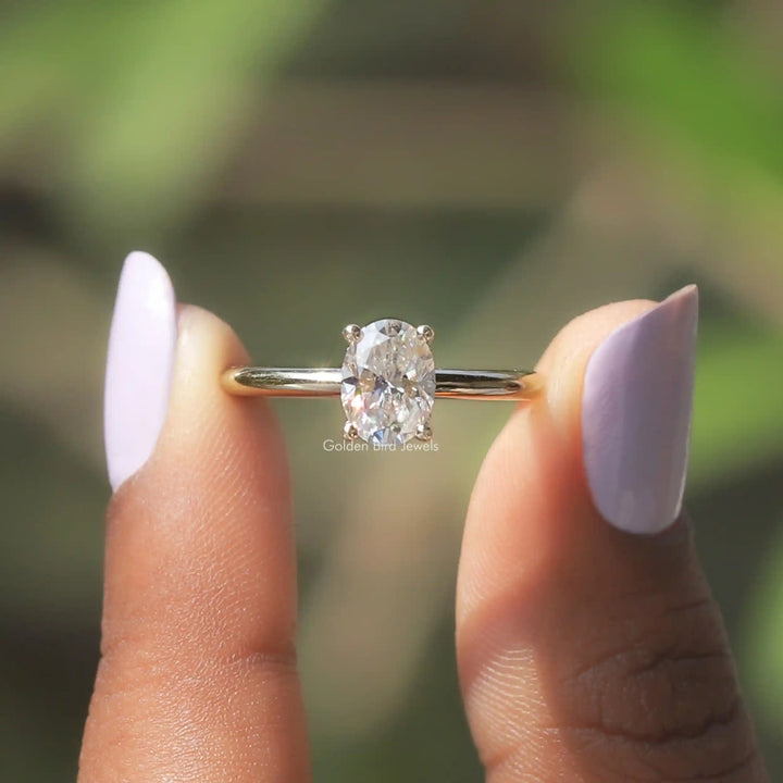 Moissanite Oval Cut Hidden Halo Ring