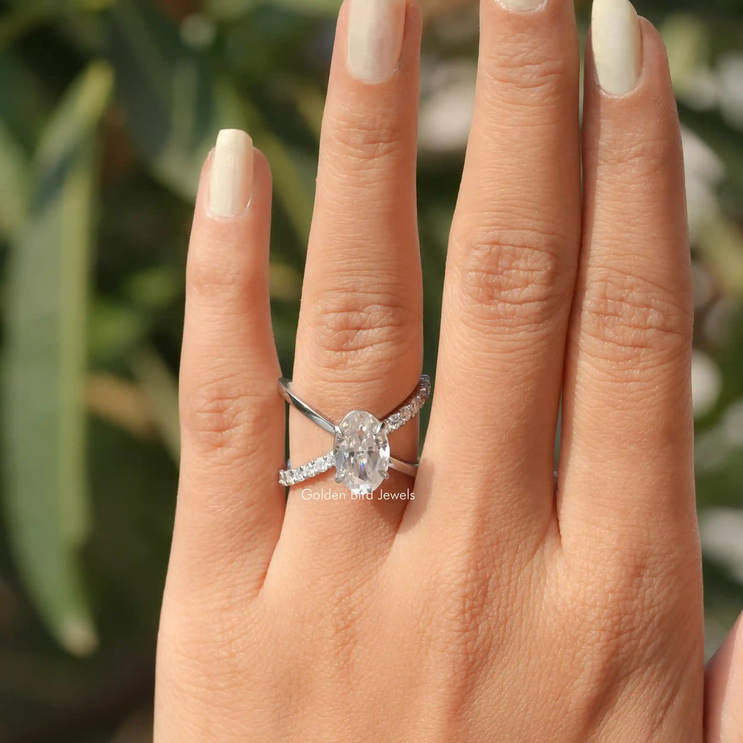 Oval Cut Split Shank Moissanite Ring