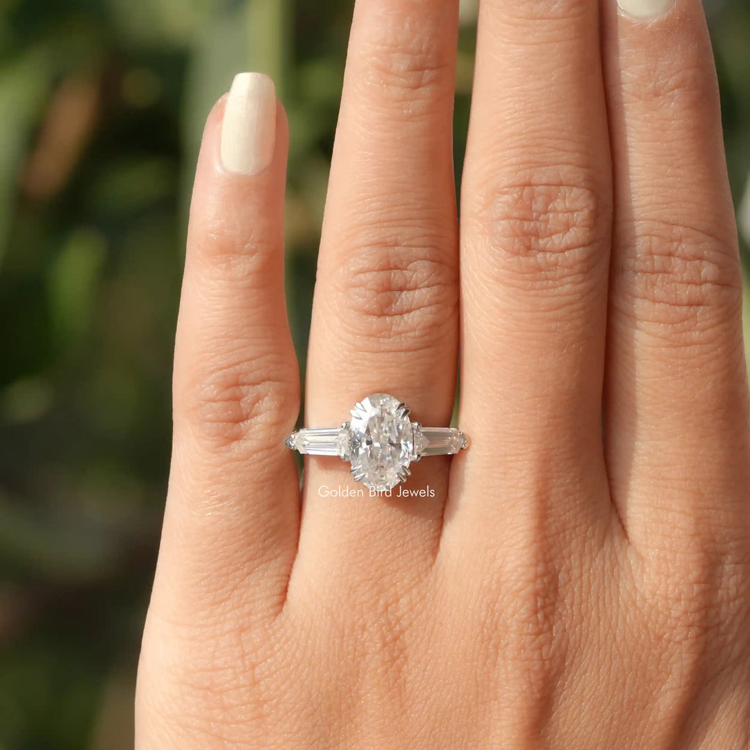 Crushed Ice Oval Moissanite Three Stone Ring