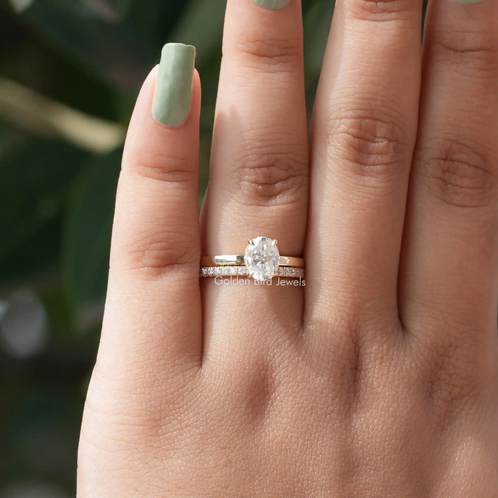 Oval Cut Moissanite Solitaire Hidden Halo Ring