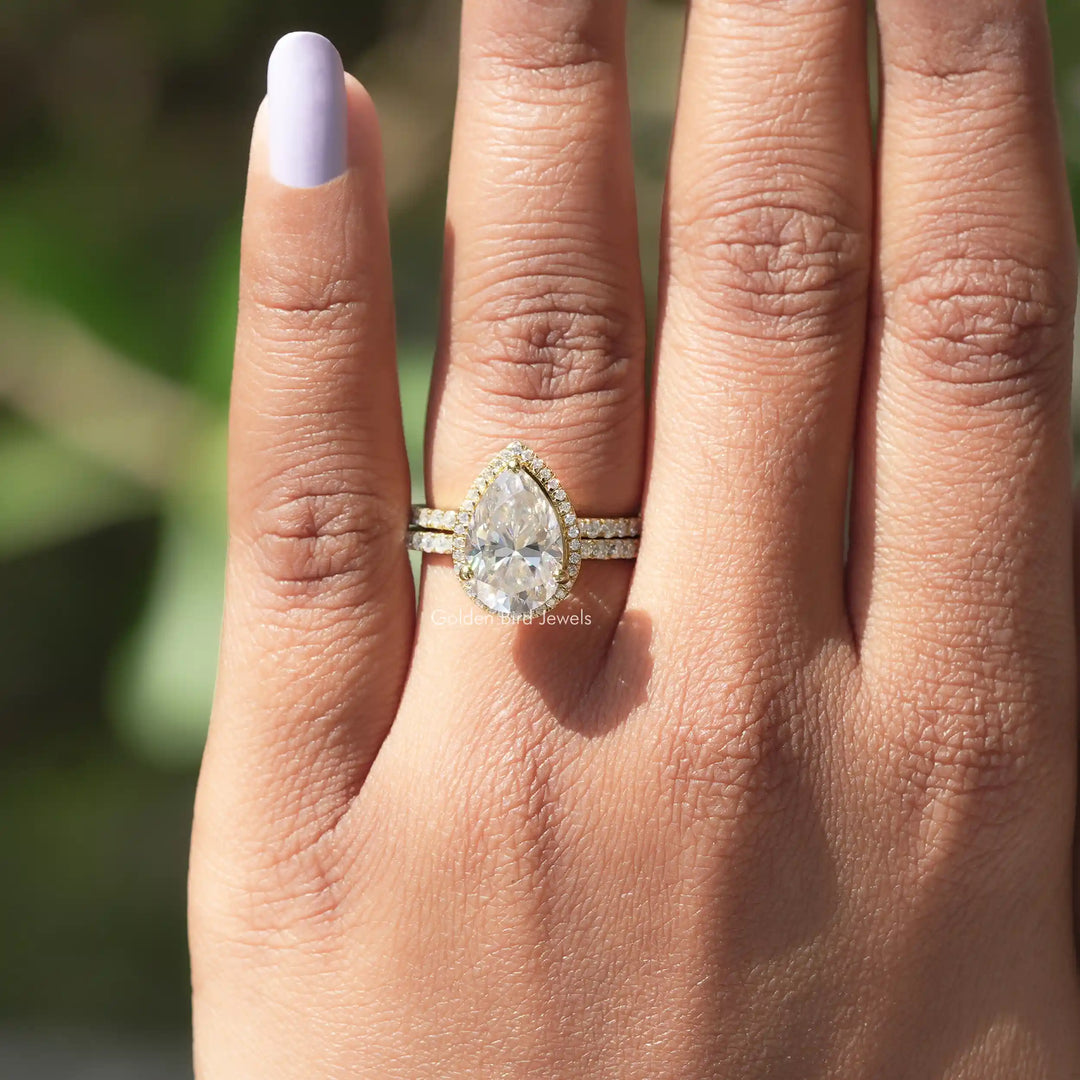 Pear Cut Moissanite Halo Engagement Ring