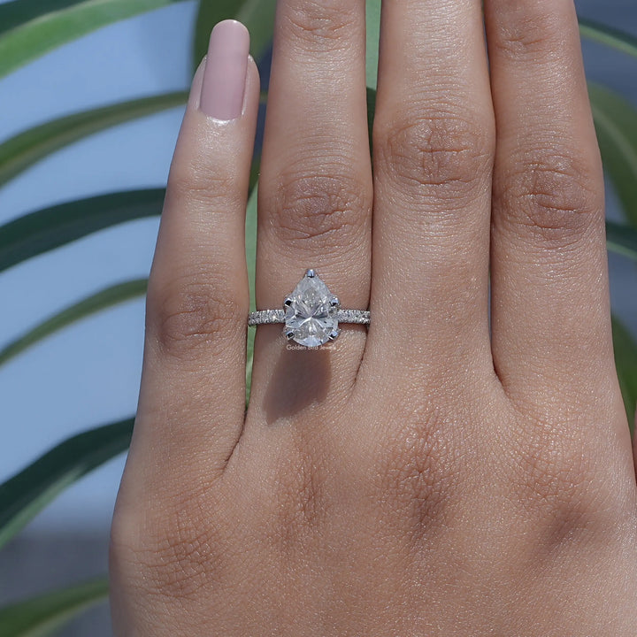 Pear Shaped Moissanite Accent Stone Ring