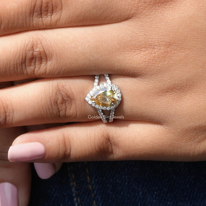 Yellow Pear Moissanite Halo Engagement Ring