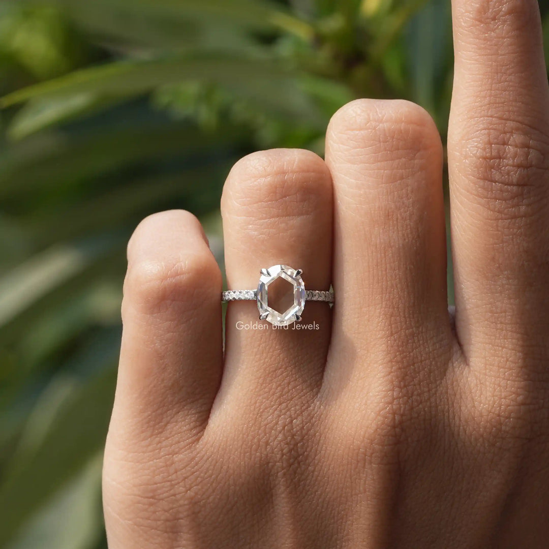 Portrait Cut Oval Moissanite Accent Ring