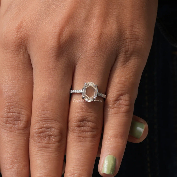 Portrait Cut Oval Moissanite Accent Ring