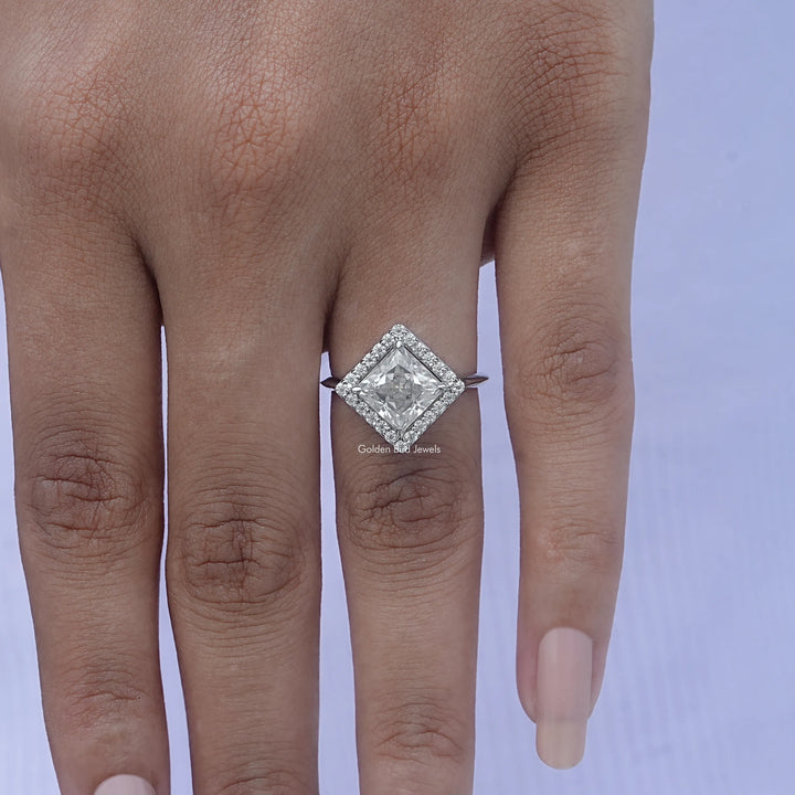 Princess Cut Moissanite Halo Engagement Ring