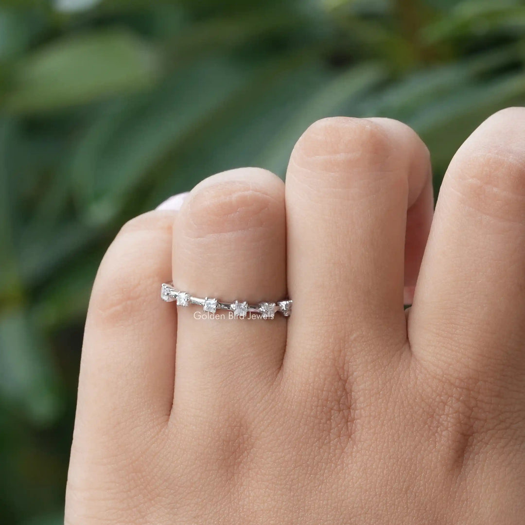 Princess Cut Colorless Moissanite Half Eternity Band