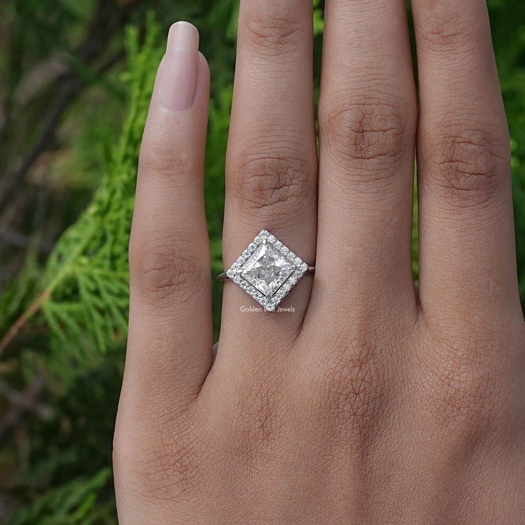 Princess Cut Moissanite Halo Engagement Ring