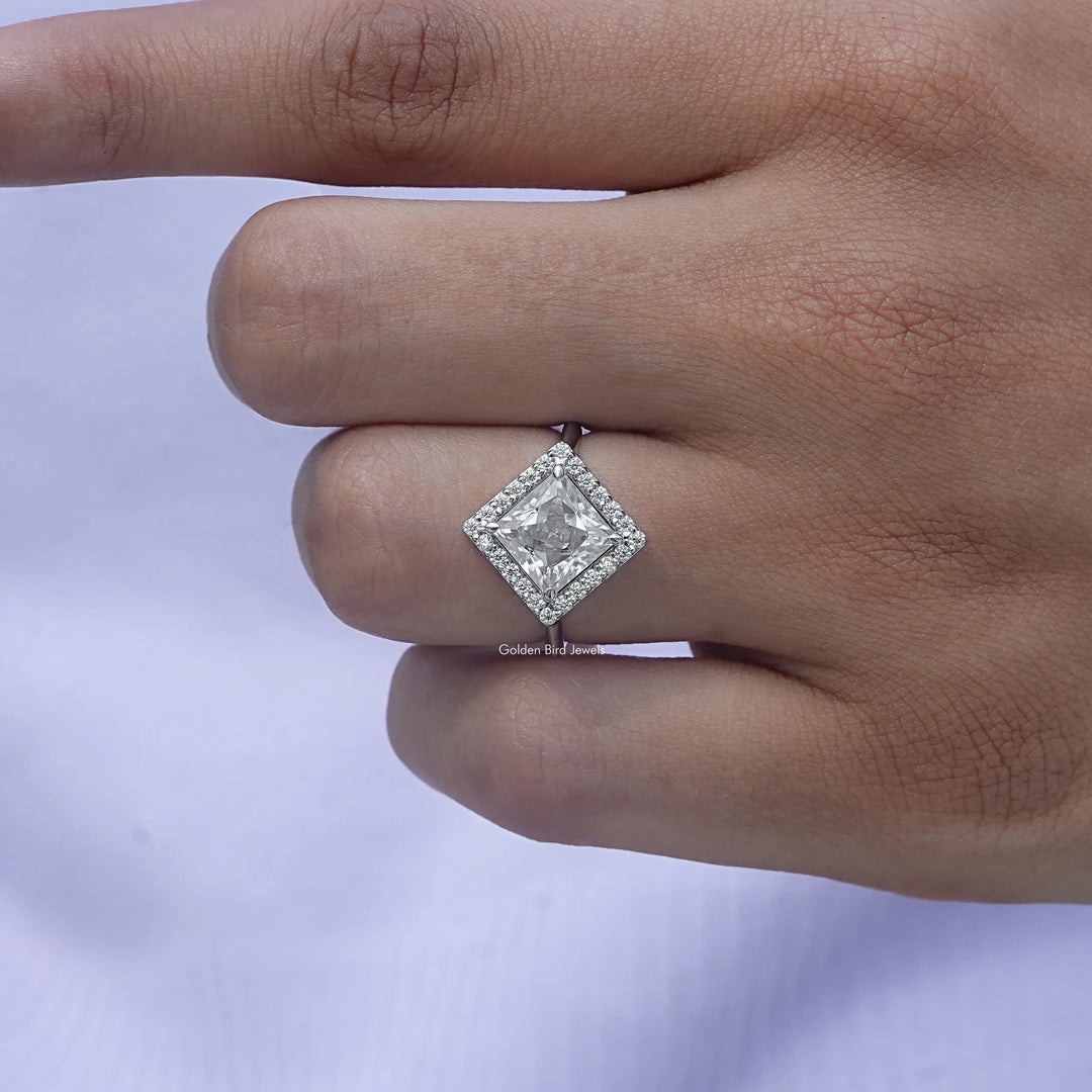 Princess Cut Moissanite Halo Engagement Ring