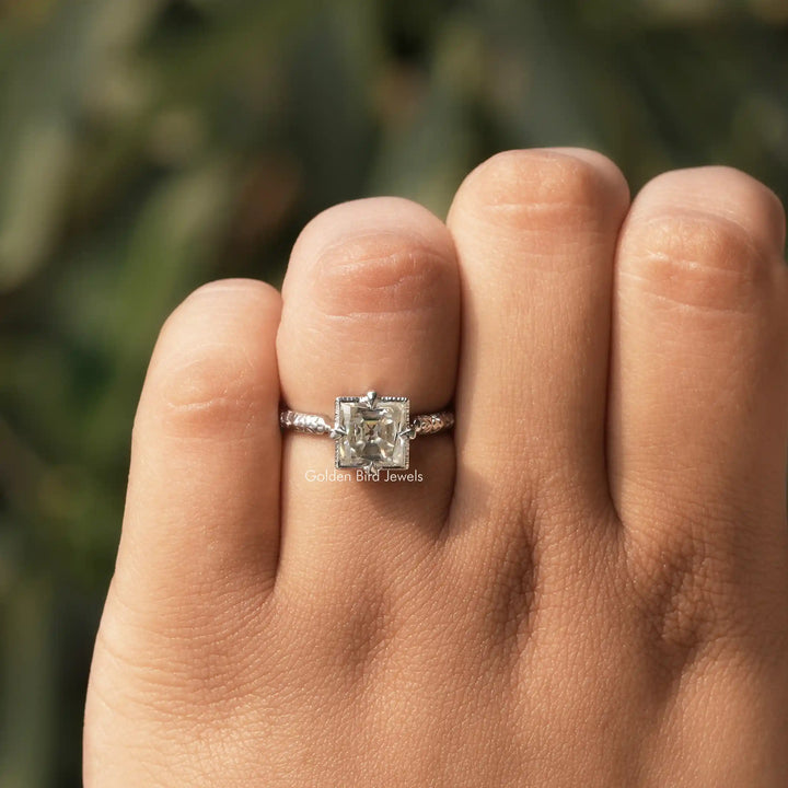 Old Mine Princess Cut Moissanite Solitaire Ring