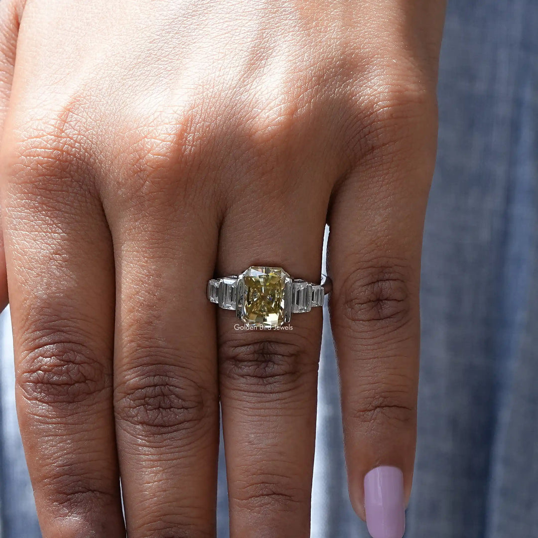 Yellow Radiant Cut Moissanite Half Bezel Ring