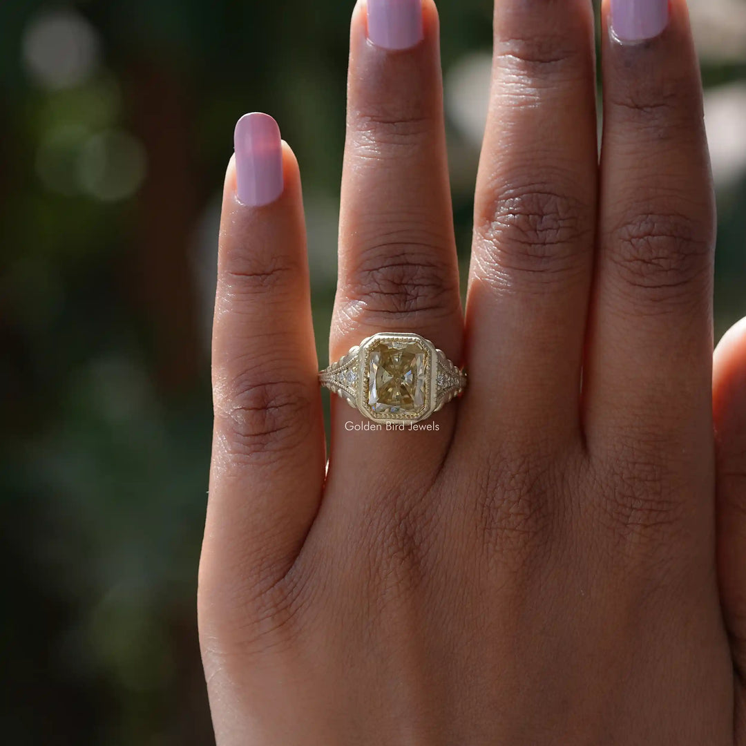 Radiant Cut Moissanite Milgrain Accent Ring