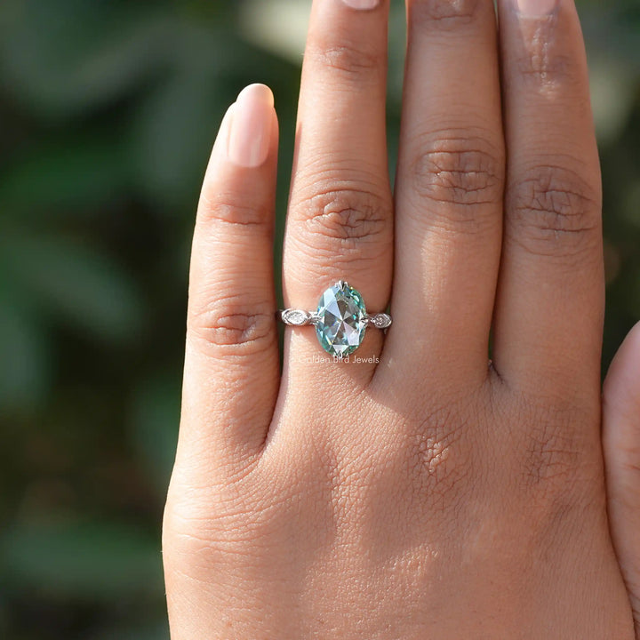 Rose Cut Oval Moissanite Accent Bridal Ring