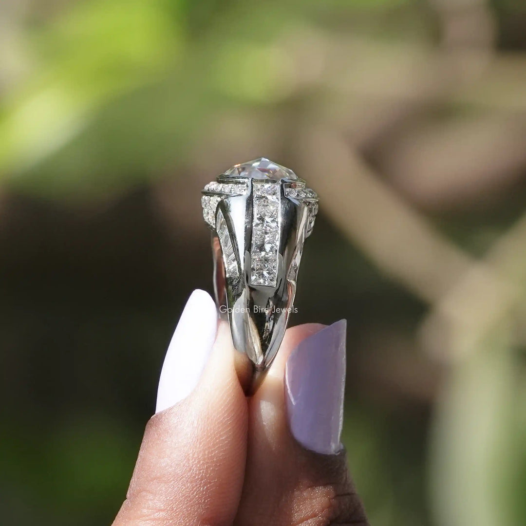 Moissanite Rose Cut Oval Halo Engagement Ring