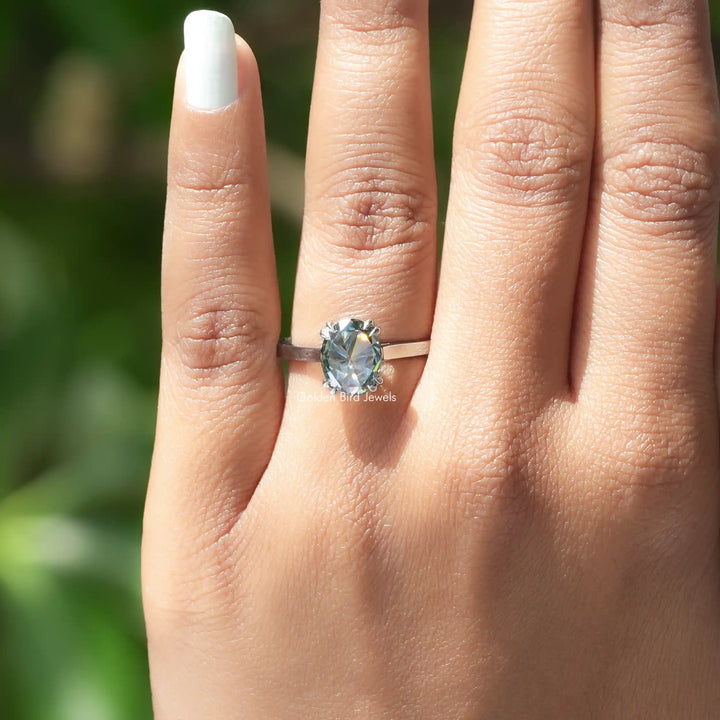 Rose Cut Oval Moissanite Solitaire Engagement Ring