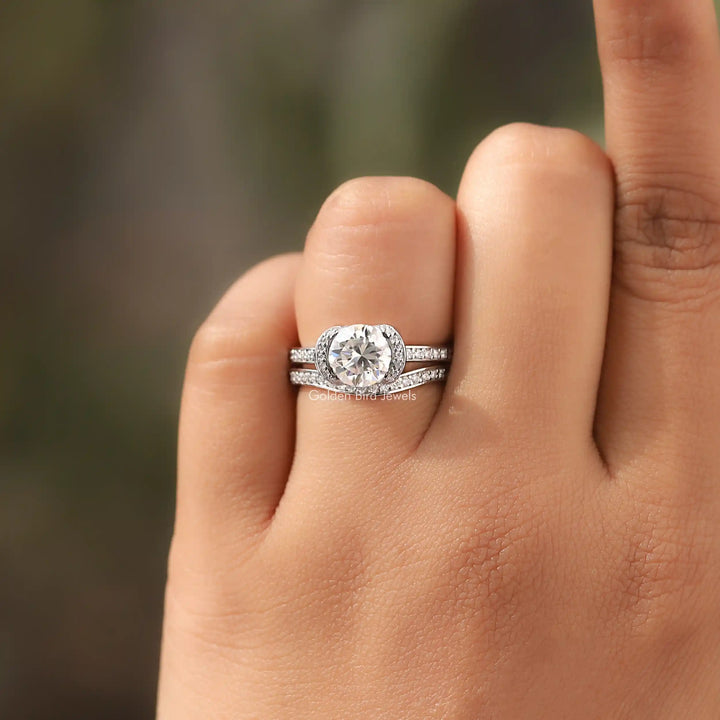 Round Cut Moissanite Halo Bridal Ring Set