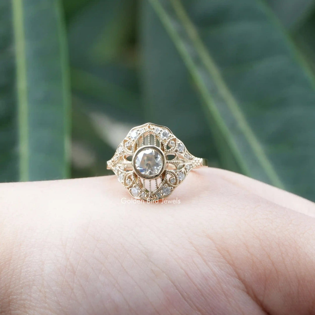 OEC Round Moissanite Vintage Engagement Ring