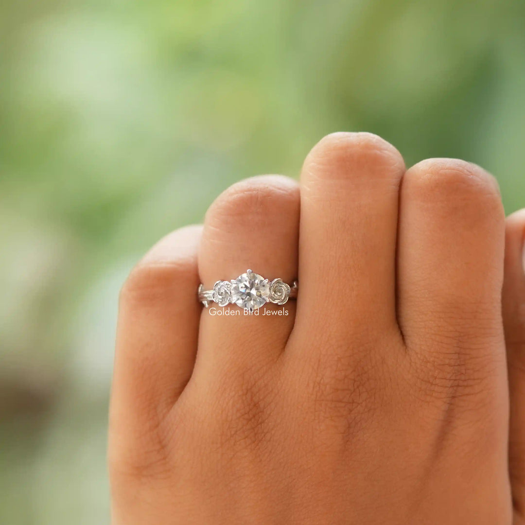 Round Cut Moissanite Rose Floral Ring