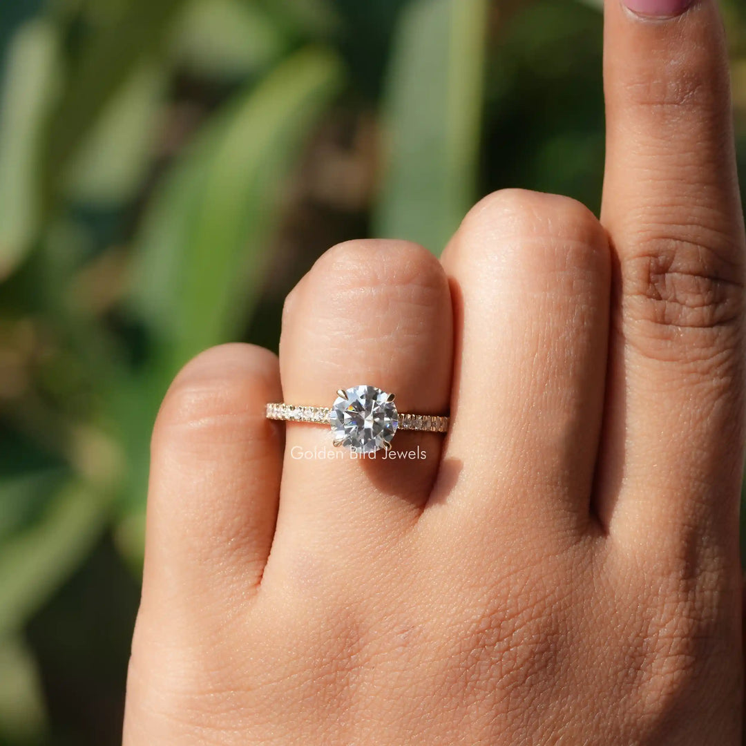 Round Cut Moissanite Solitaire With Accent Ring