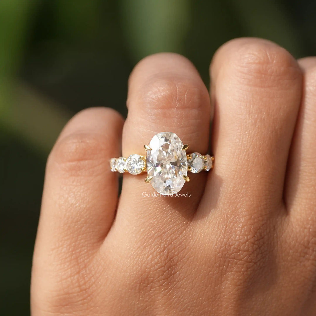 Oval And Round Cut Moissanite Accent Stone Ring