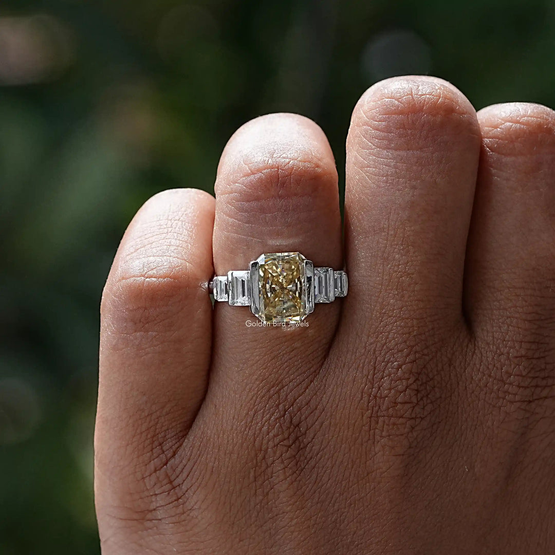 Yellow Radiant Cut Moissanite Half Bezel Ring