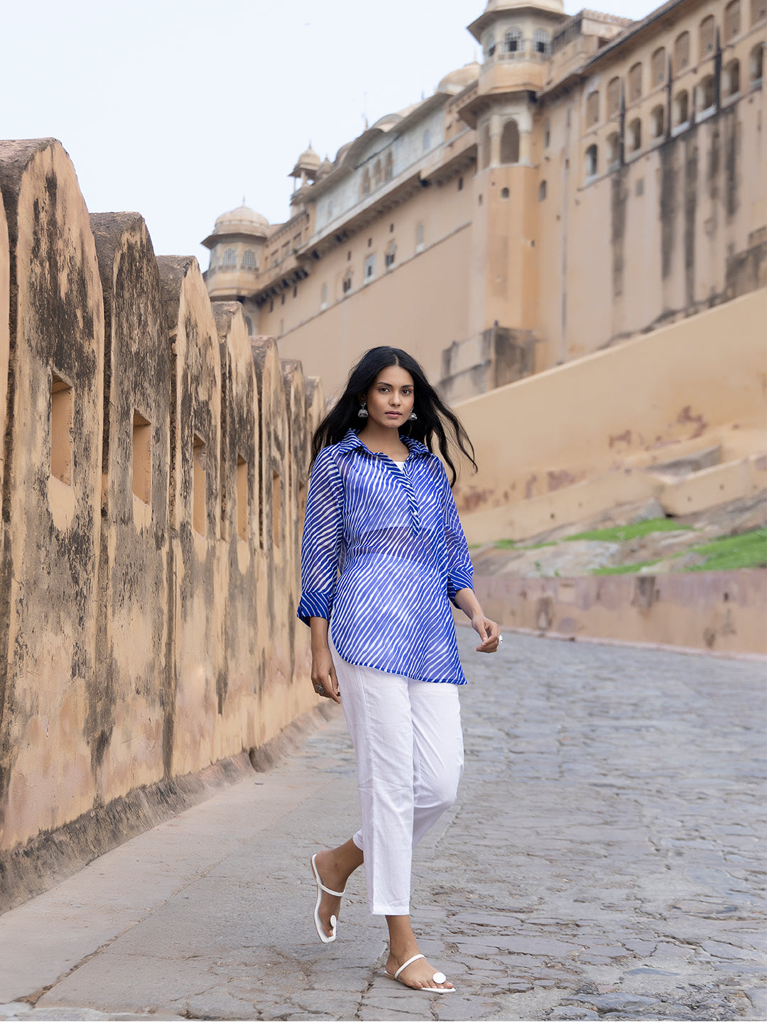 Monika Blue Leheriya Kurta Pants Set