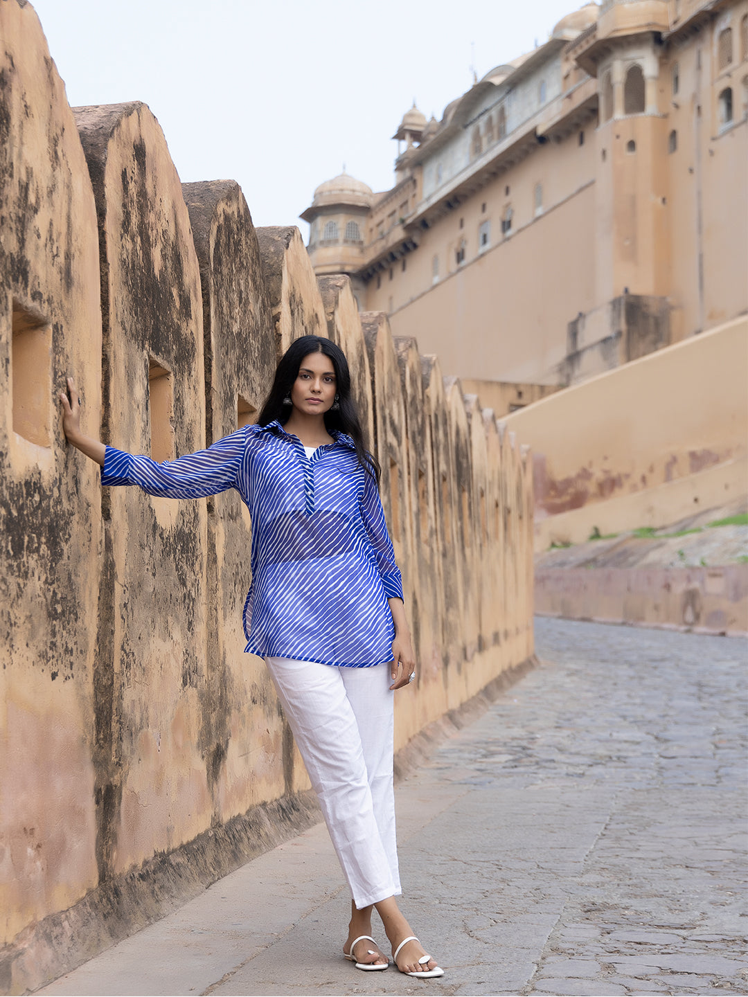 Monika Blue Leheriya Kurta Pants Set