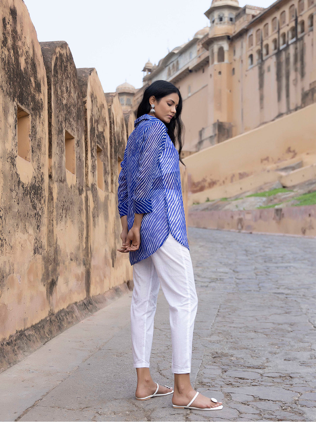 Monika Blue Leheriya Kurta Pants Set