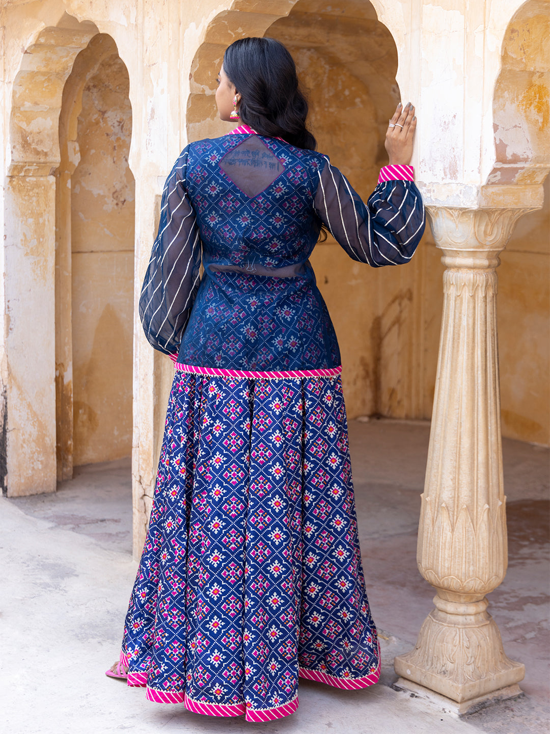 Moonlit Ocean Blue Top Attached Jacket with Skirt  - By Ragavi - qivii