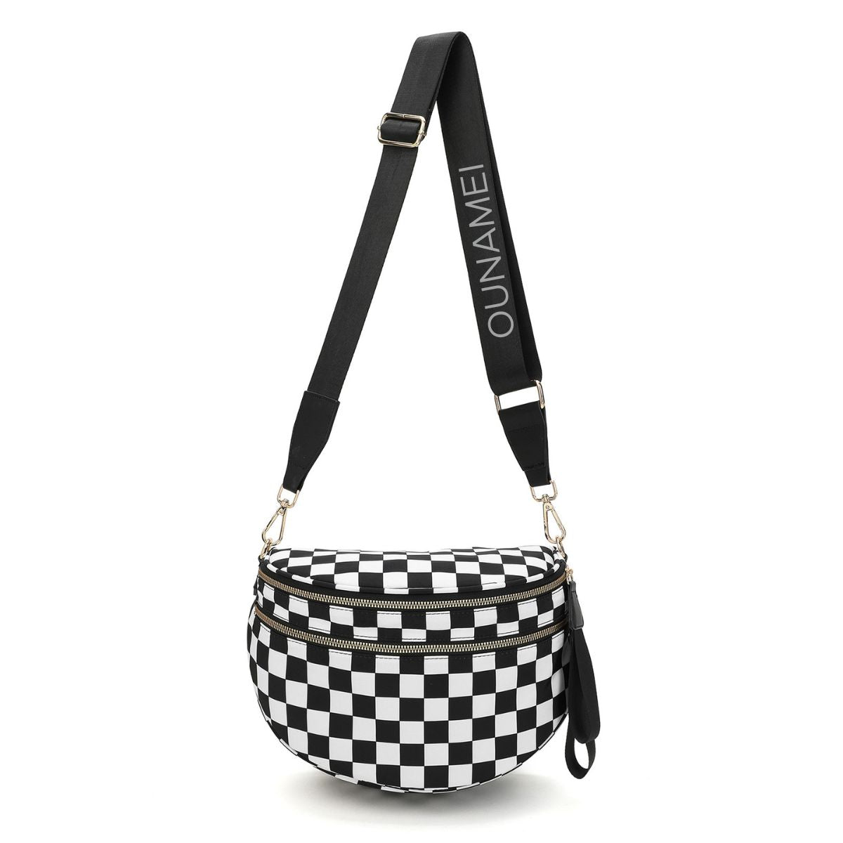 Ounamei Checkered Crossbody Bum Bag for Women Large Capacity Belt Bag for Moms & Everyday Travel