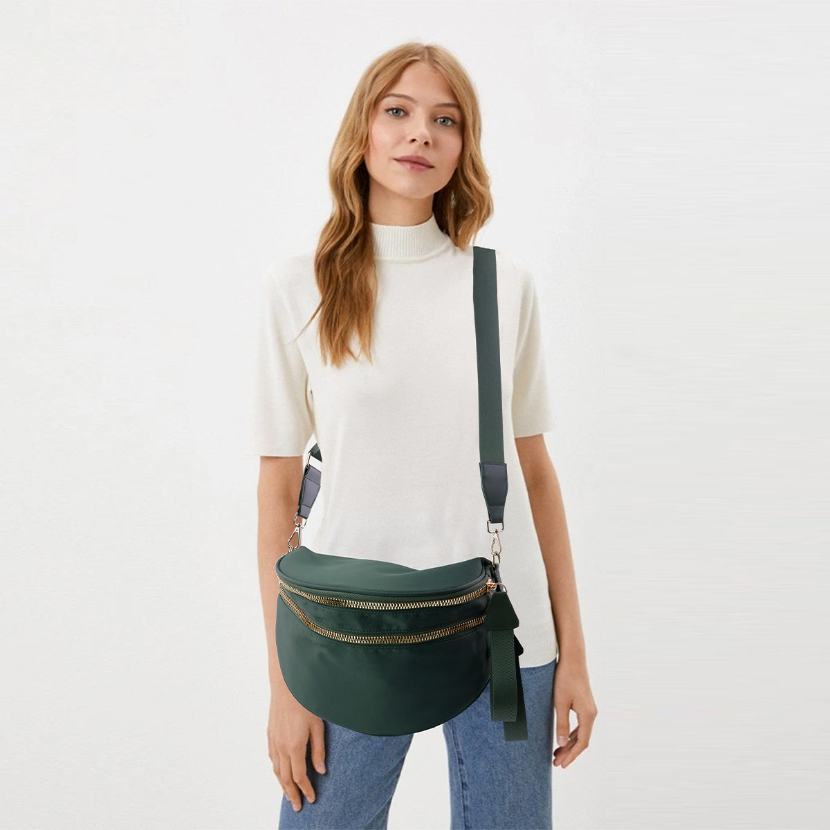 Ounamei Solid Color Crossbody Bum Bag for Women Vegan Leather Large Capacity Belt Bag for Moms & Everyday Travel