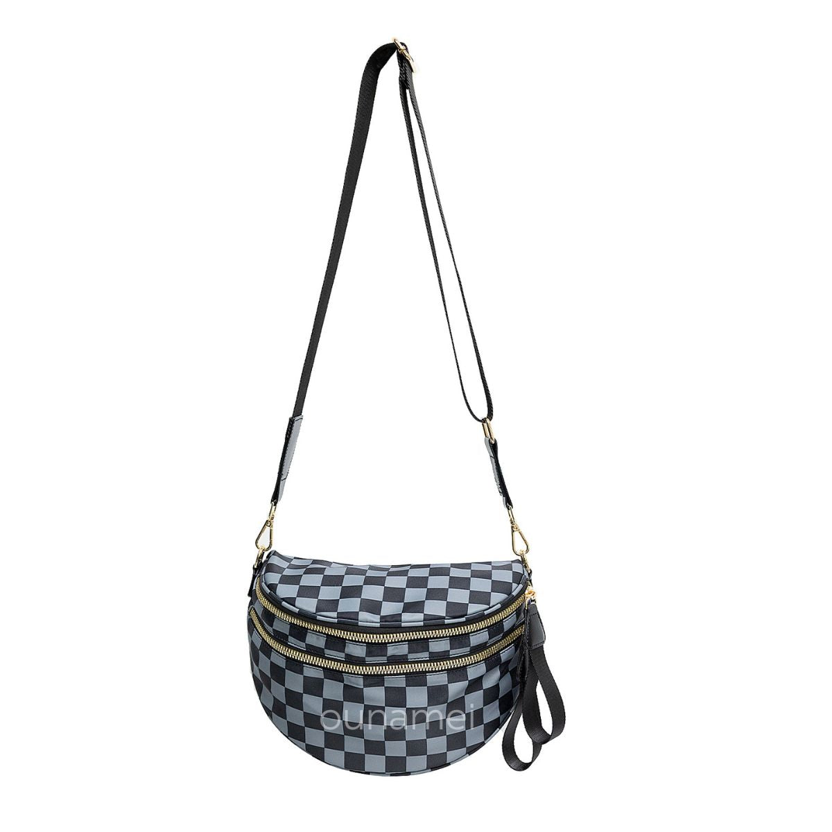 Ounamei Checkered Crossbody Bum Bag for Women Large Capacity Belt Bag for Moms & Everyday Travel