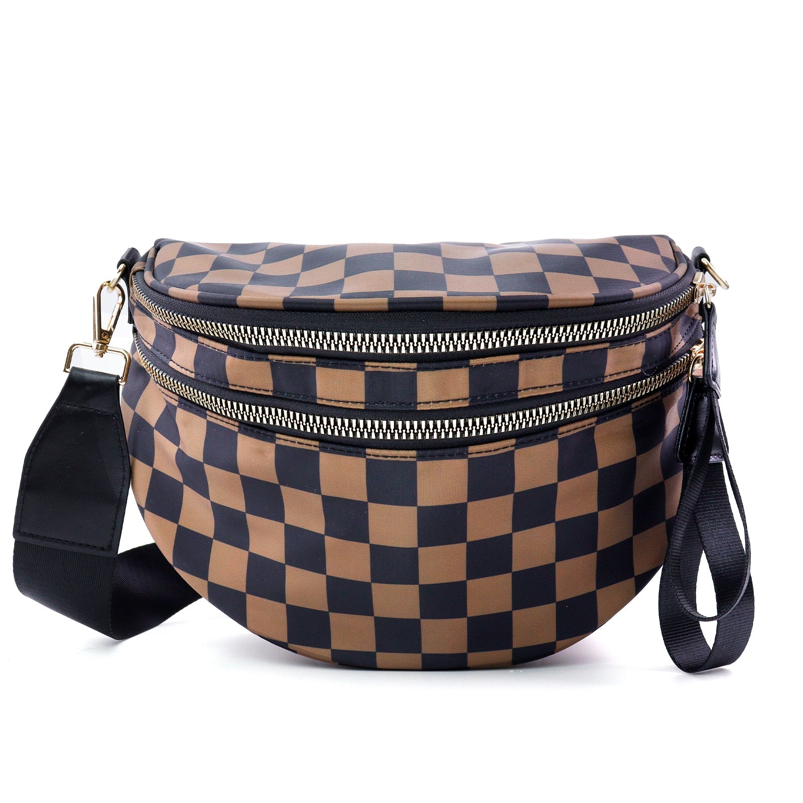 Ounamei Checkered Crossbody Bum Bag for Women Large Capacity Belt Bag for Moms & Everyday Travel