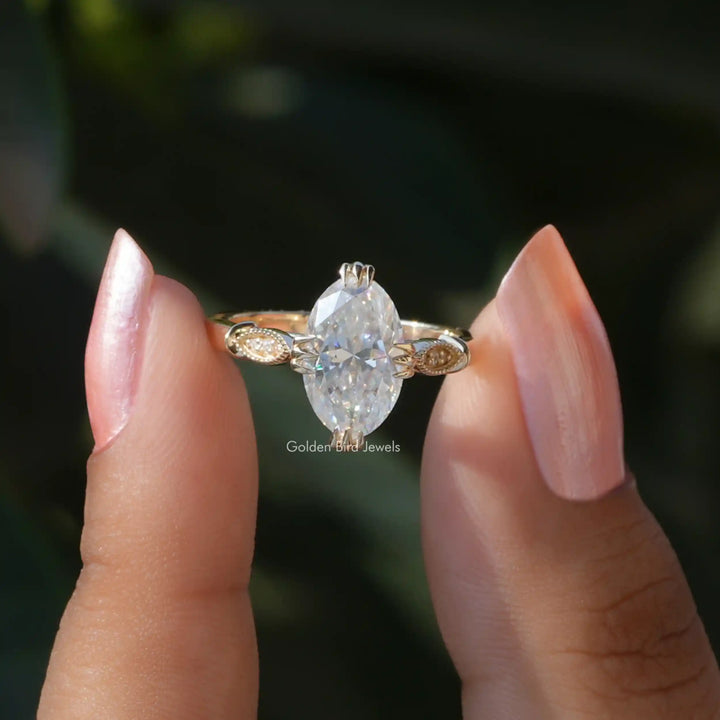 Colorless Moval Cut Moissanite Engagement Ring