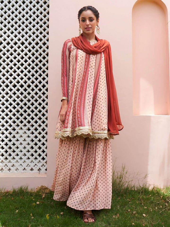 Multicolor Georgette Floral Printed Kurta Sharara Set  - By Janasya