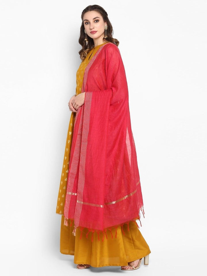 Mustard Rayon Foil Print Kurta Palazzo Set  - By Janasya