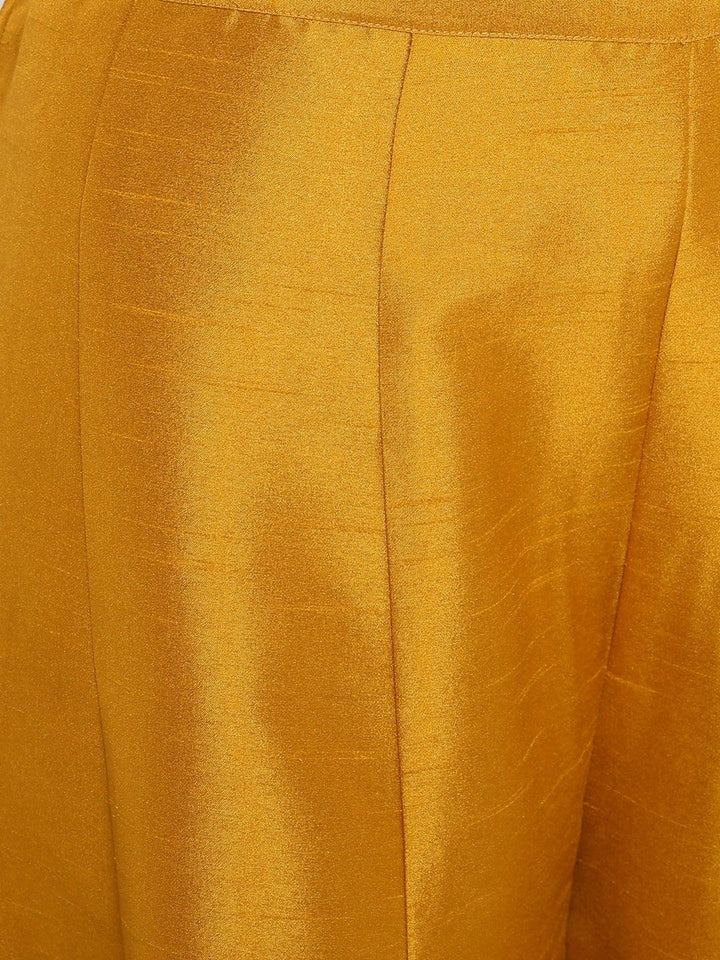 Mustard Rayon Foil Print Kurta Palazzo Set  - By Janasya