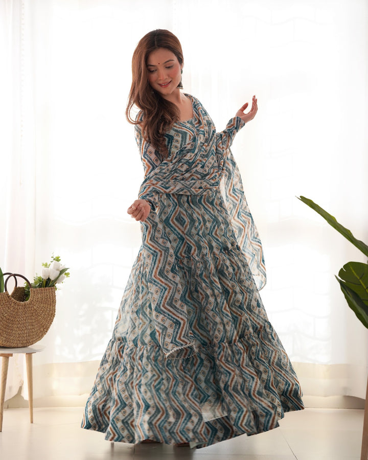 LIGHTBLUE PURE SOFT FOX GEORGETTE ZIGZAG PRINT FABRIC FULLY FLAIR ANARKALI SUIT