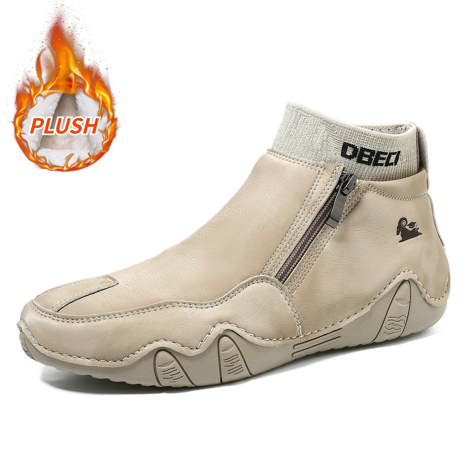 Men's High-Top Martin Boots with Warm Fleece Lining Durable Winter Outdoor Casual Shoes