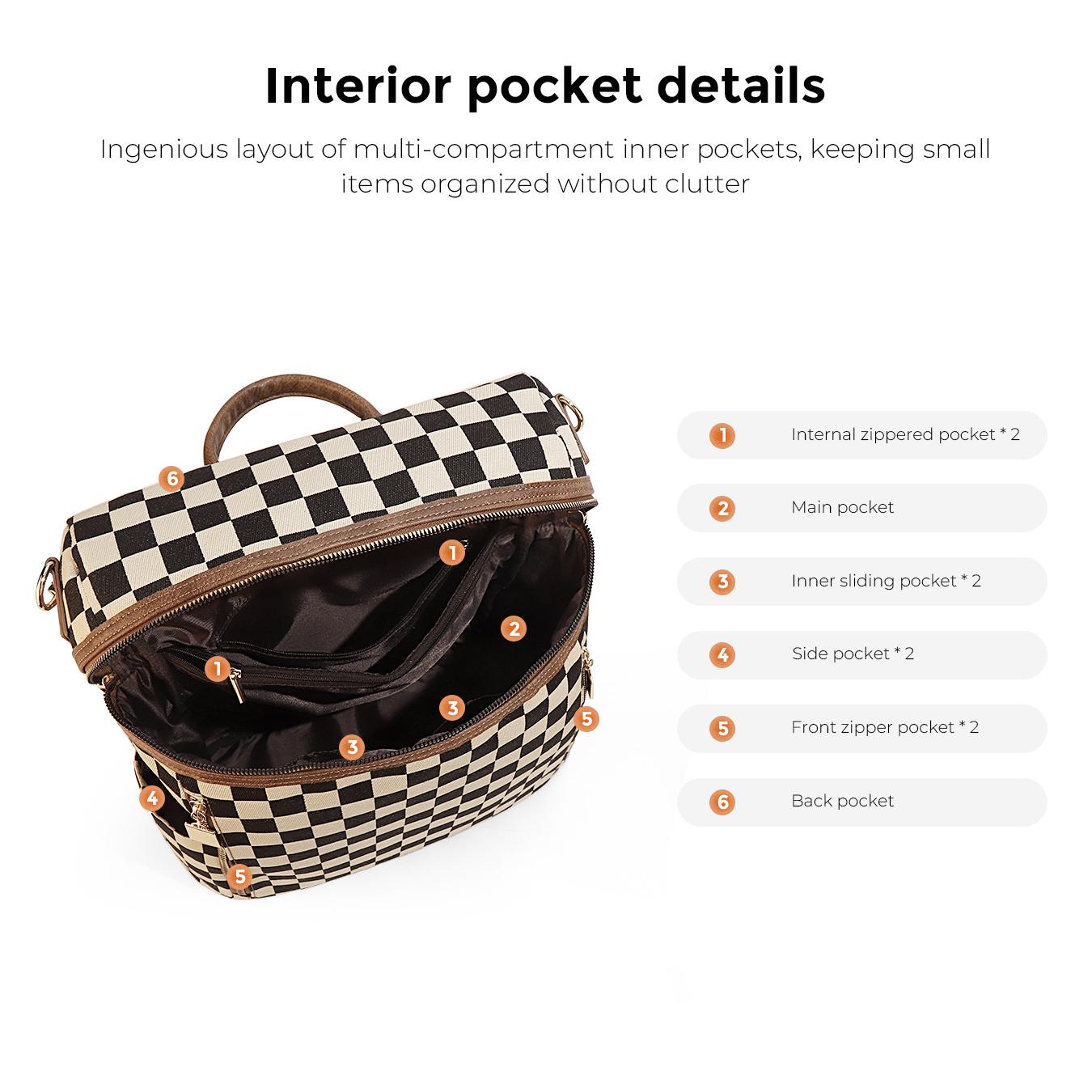 Ounamei Checkered Canvas Backpack Purse for Women with Matching Pouch | Large Capacity Travel & Daily Bag