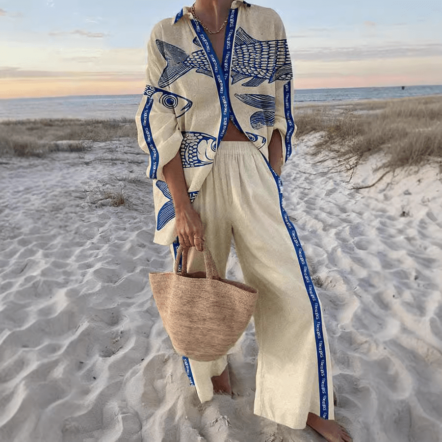 Carol | Comfortable Printed Wide Leg Two Piece Set by Qivii