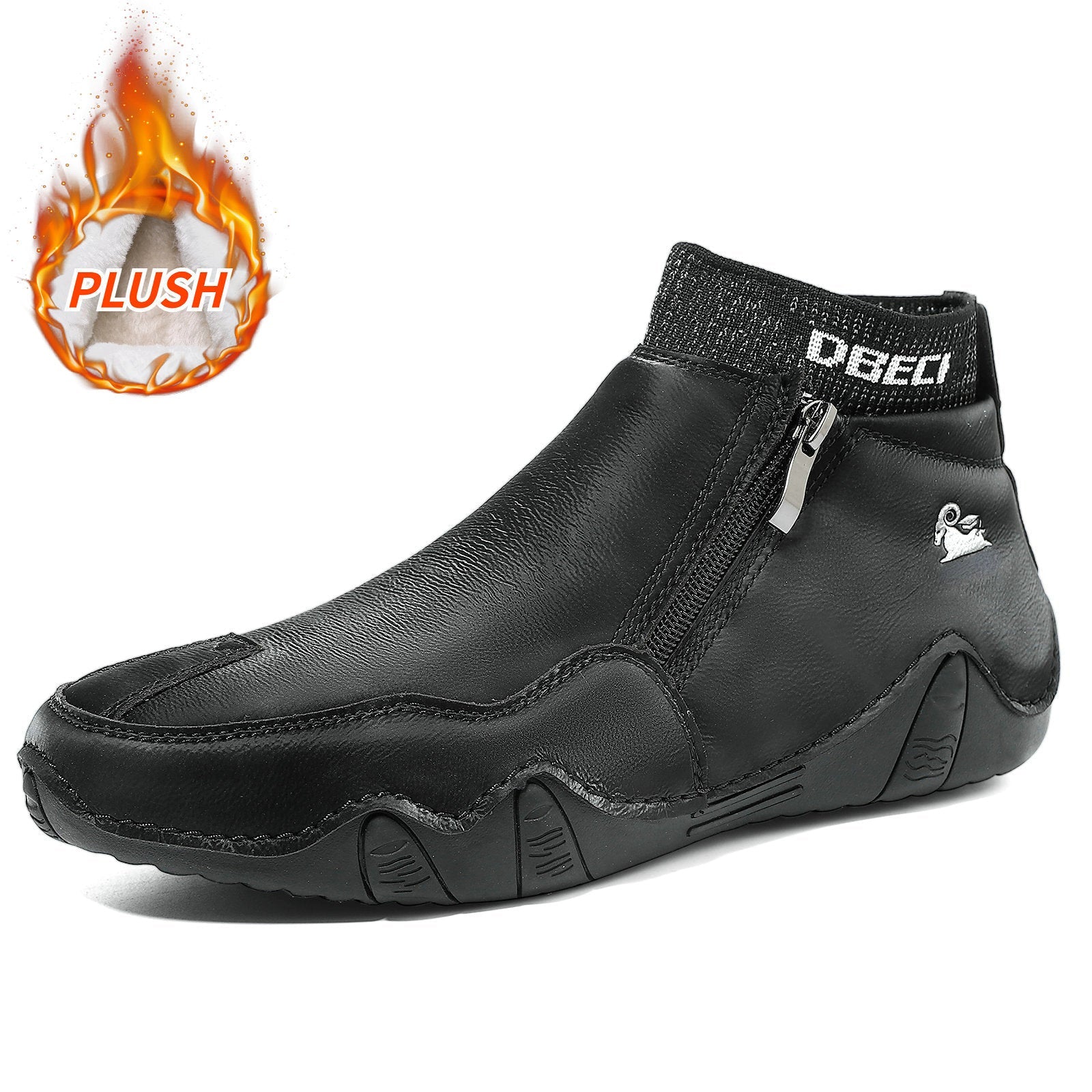 Men's High-Top Martin Boots with Warm Fleece Lining Durable Winter Outdoor Casual Shoes