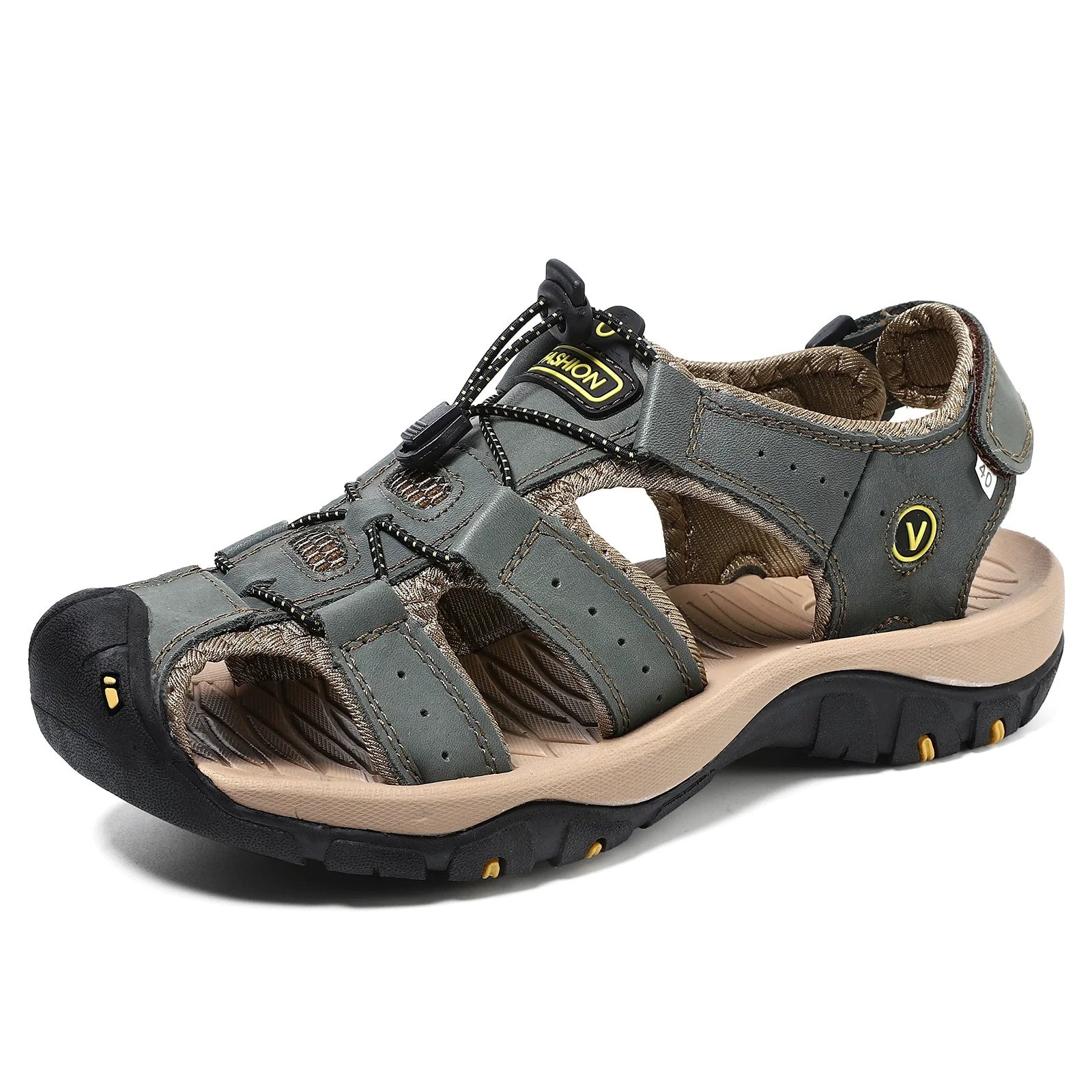 Men’s Summer Sandals Genuine Leather Beach Shoes with MD Midsole and Handcrafted Non Slip Slip Ons