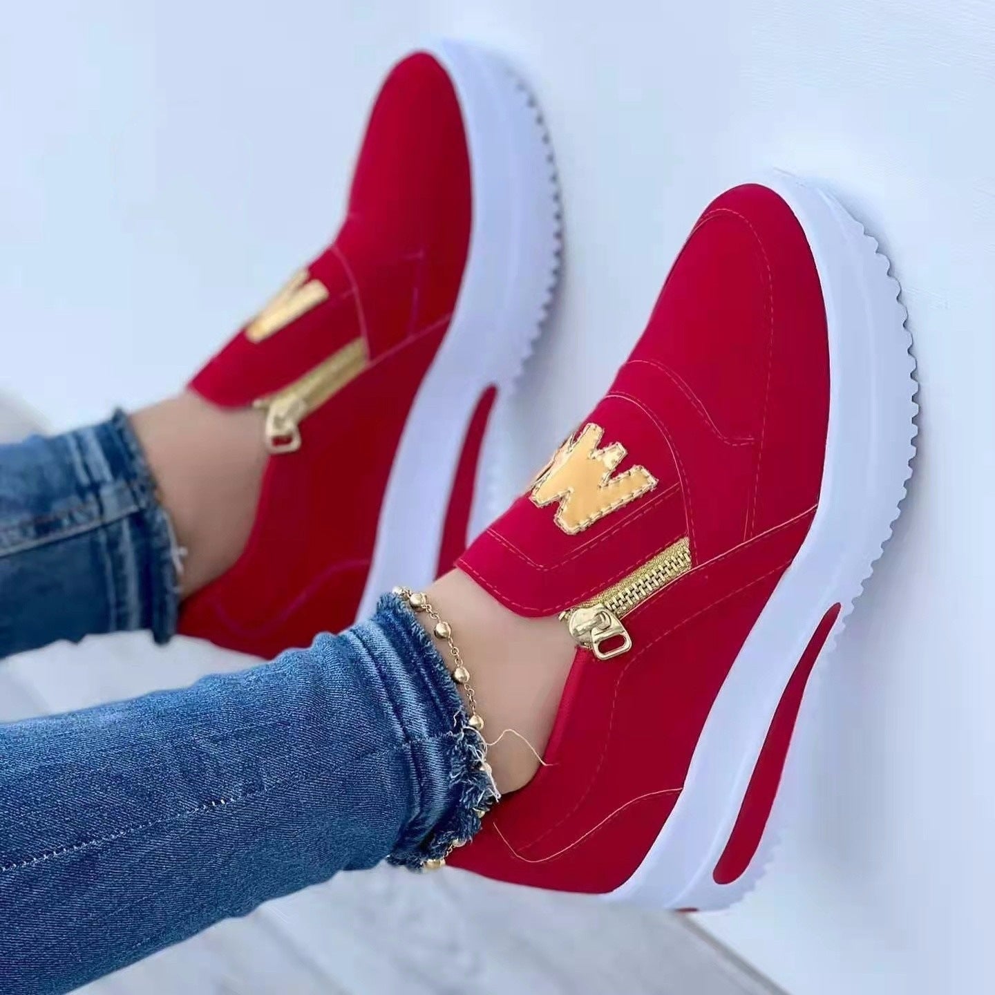 Women's Plus Size Casual Sports Zipper Sneakers Trendy Athletic Casual Shoes