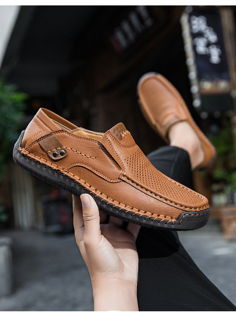 Handmade Men's Slip-On Loafers Casual Outdoor Genuine Leather Shoes