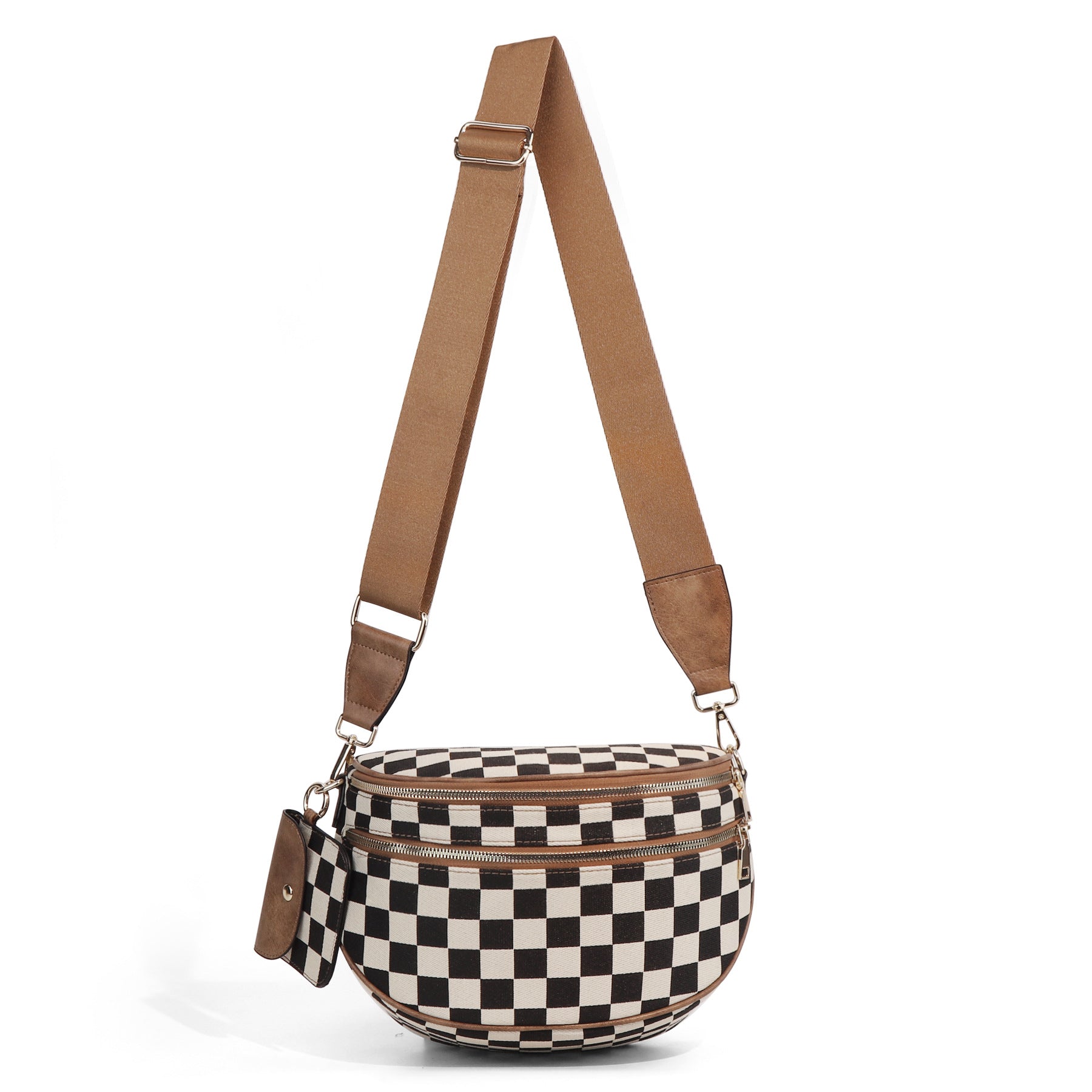 Ounamei Checkered Crossbody Bum Bag for Women Large Capacity Belt Bag for Moms & Everyday Travel