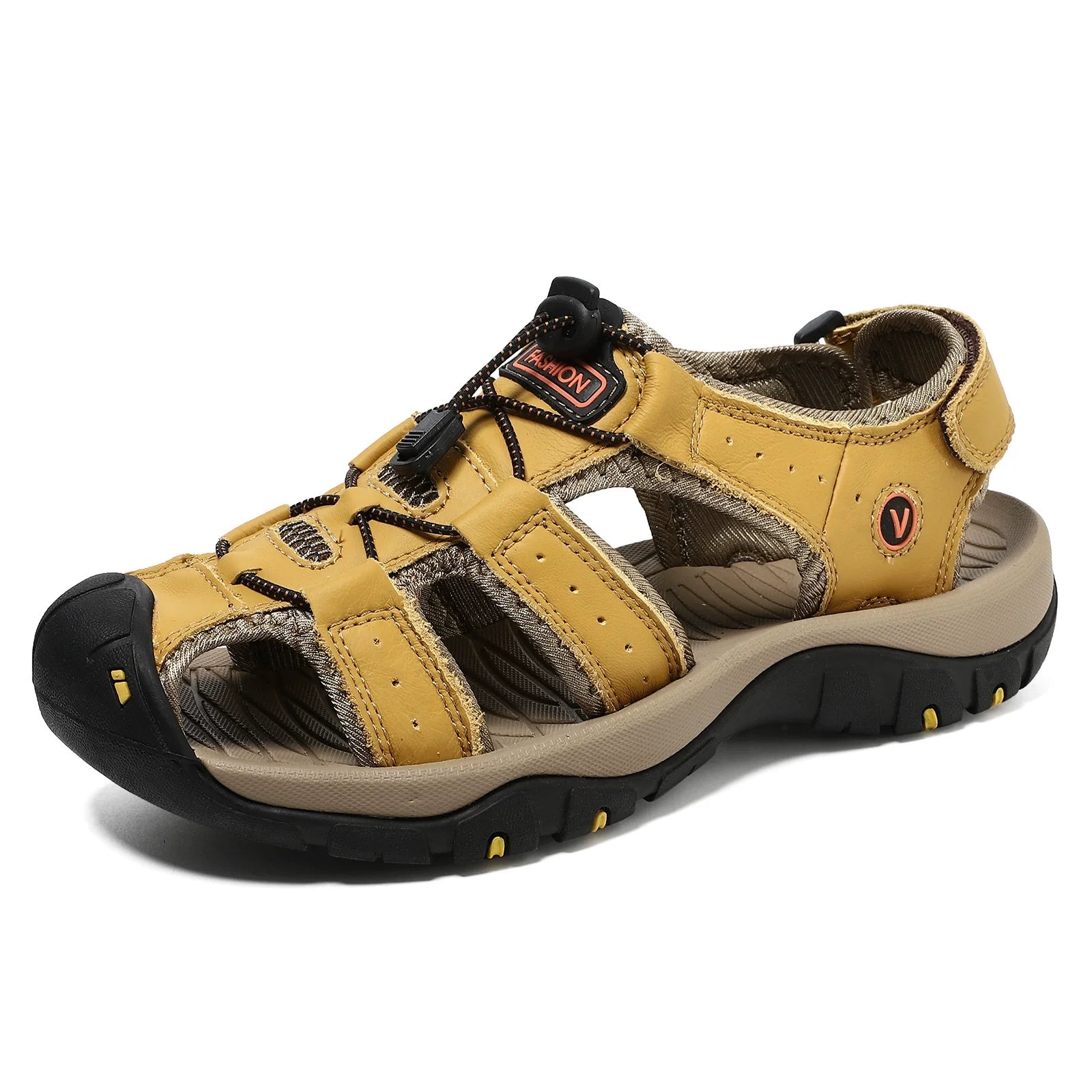 Men’s Summer Sandals Genuine Leather Beach Shoes with MD Midsole and Handcrafted Non Slip Slip Ons