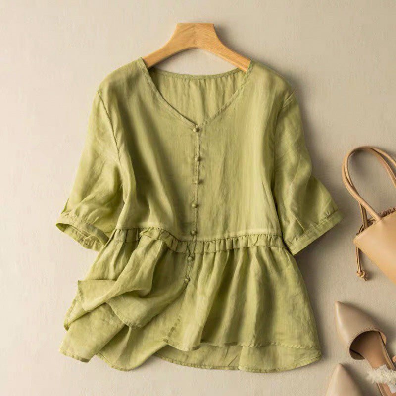 Natalie Cotton-Linen Blouse  - By Qivii