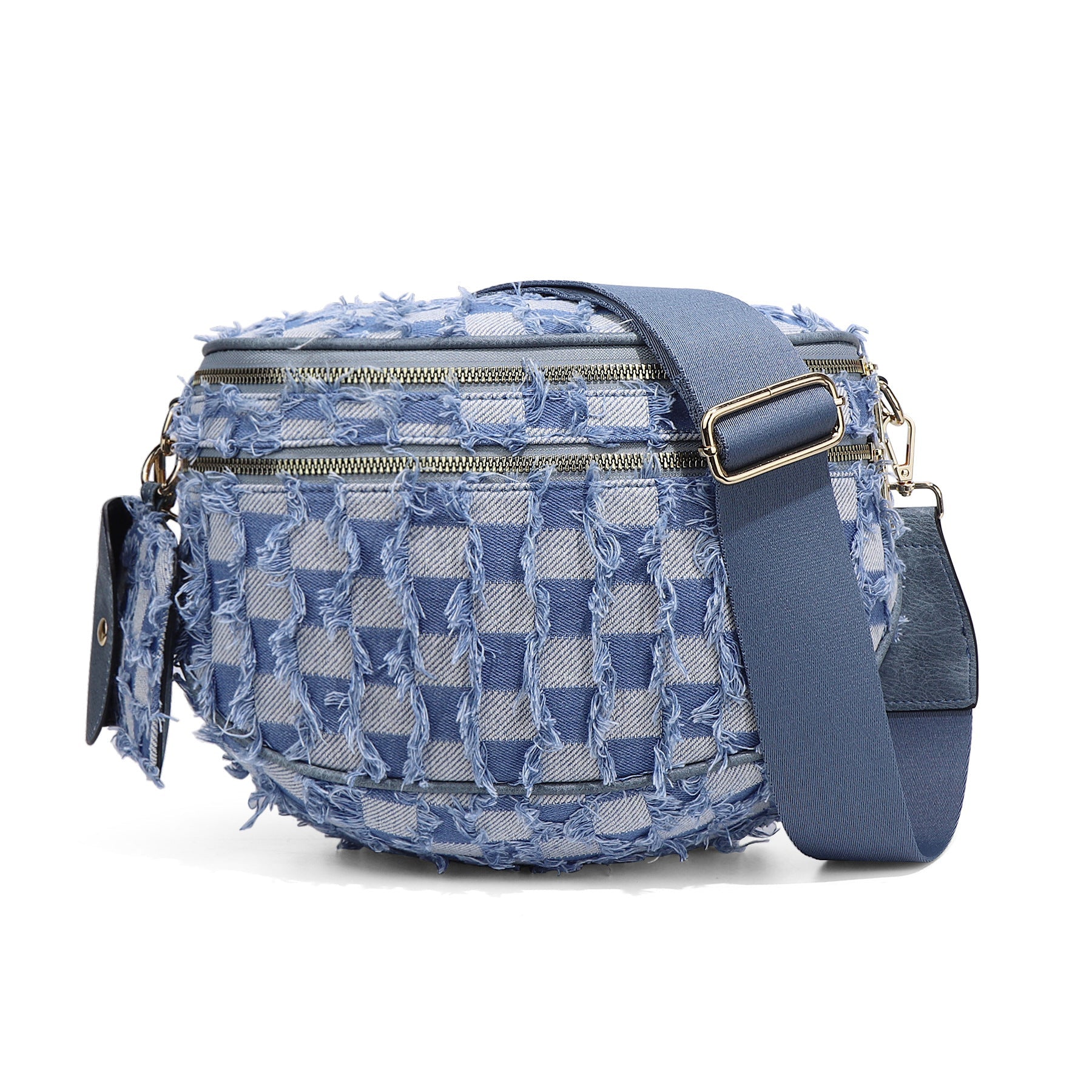Ounamei Denim Checkered Crossbody Bag for Women | Large Capacity Sling Bum Bag with Mini Pouch