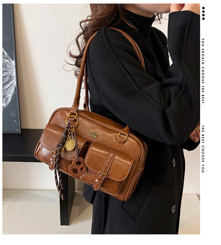 Women's Trendy Vintage Boston Pillow Tote Bag - Versatile Shoulder/Handheld Retro Commuter Bag